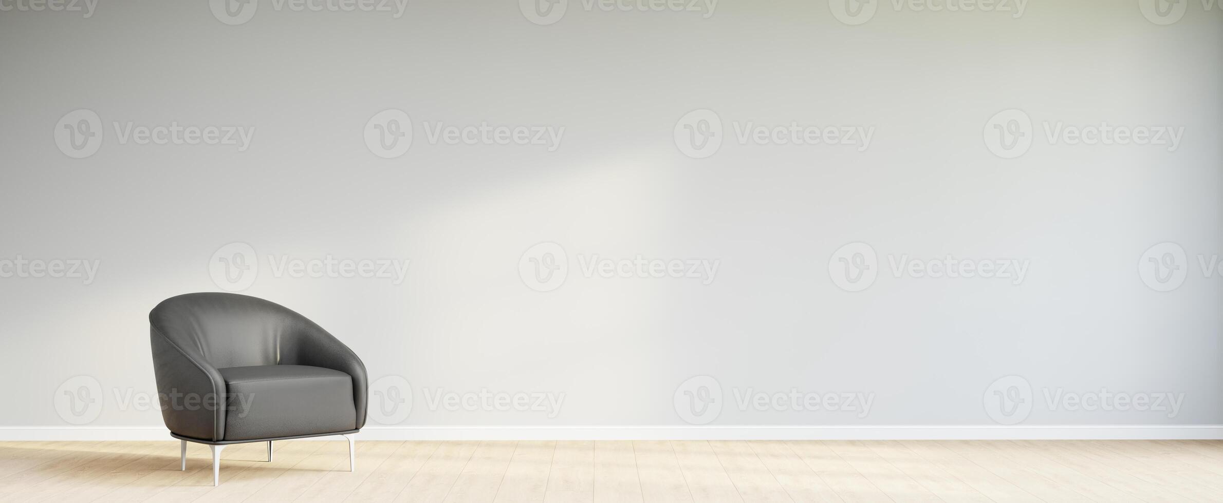 Living room style minimal with armchair on empty white wall background. 3D Rendering photo
