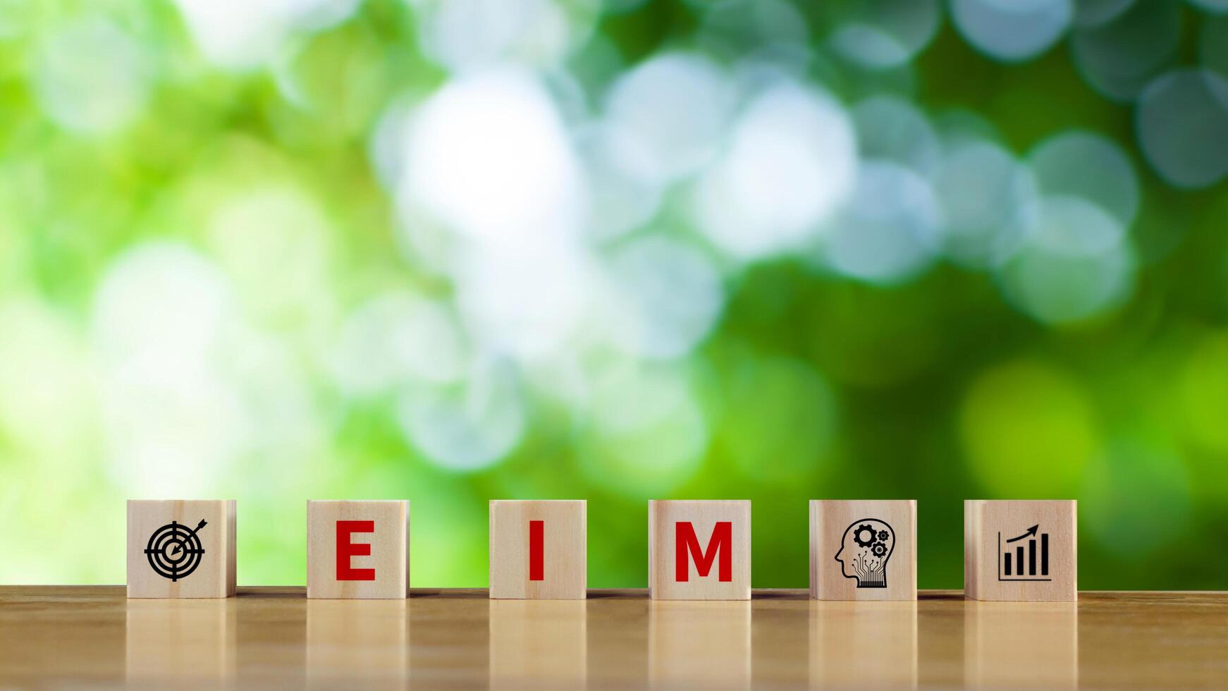 EIM Enterprise information management system on wooden cubes, EIM Global Network with Analyzing Technological Data, Efficient Information Management. photo