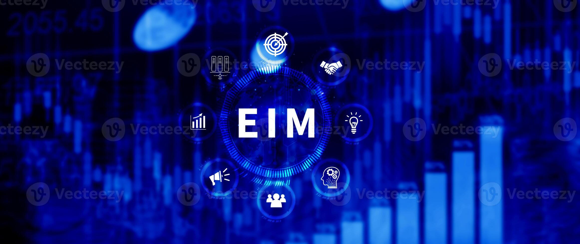 EIM Enterprise information management system, EIM Global Network with Analyzing Technological Data, Efficient Information Management, Network Connection. photo