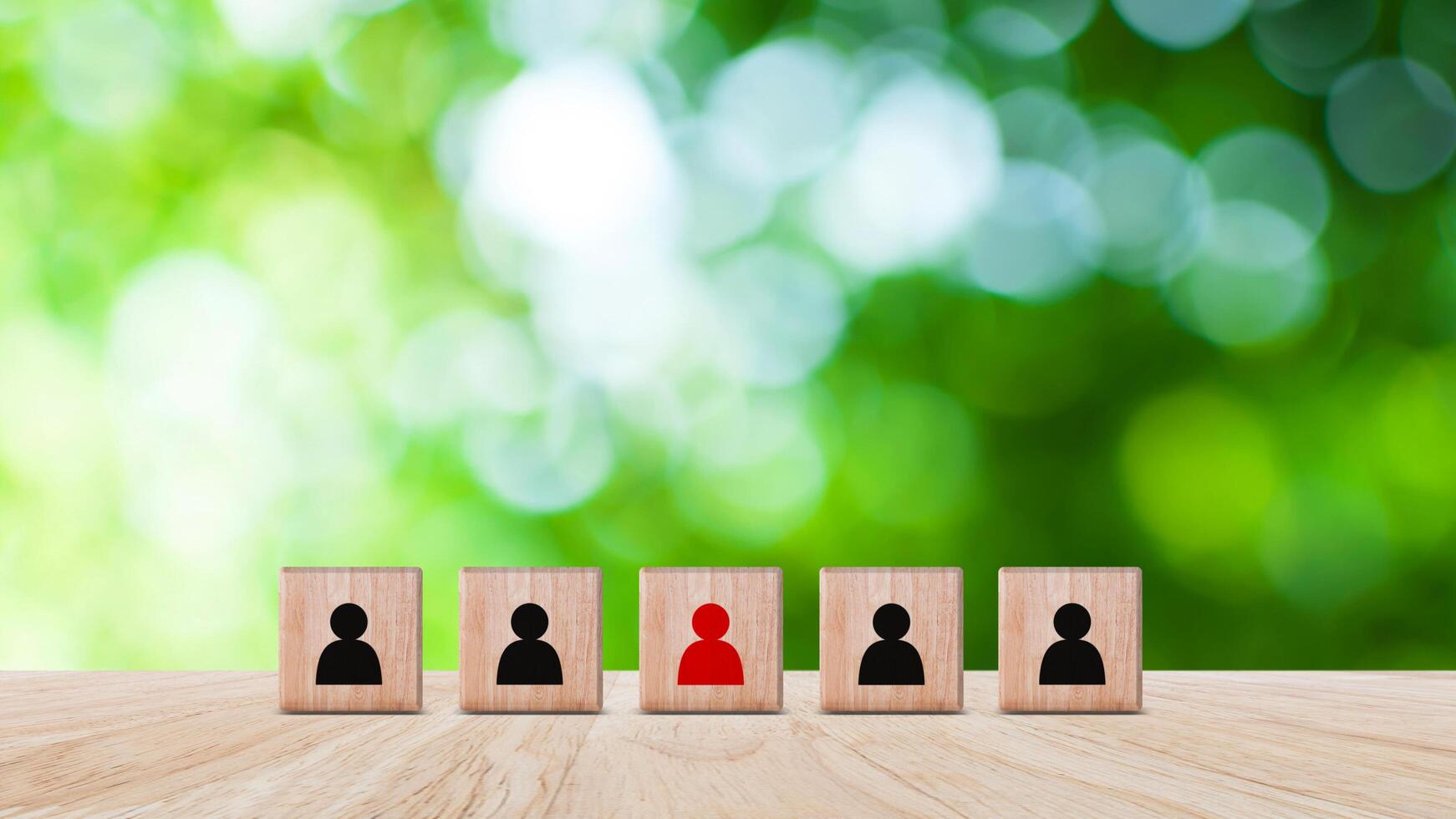 Human resources management and business hire recruitment concept, Corporate hierarchy, recruiter to complete team by leader person, professional staff search, icon on wooden cube. photo