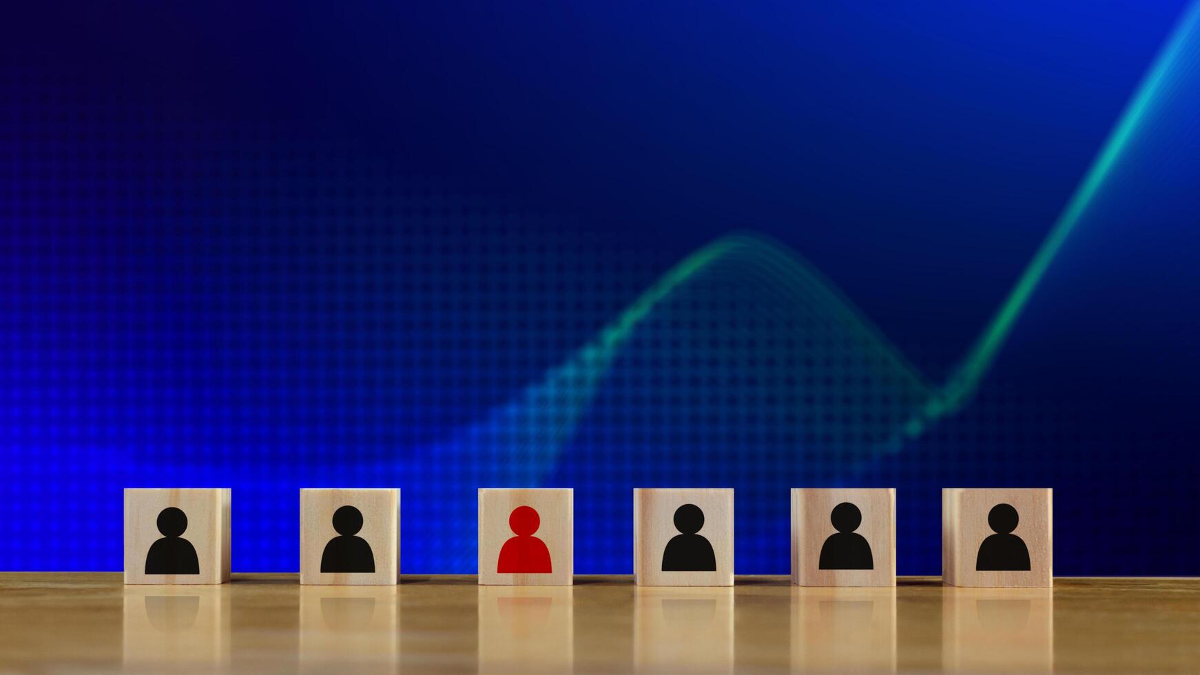 Human resources management and business hire recruitment concept, Corporate hierarchy, recruiter to complete team by leader person, professional staff search, icon on wooden cube. photo