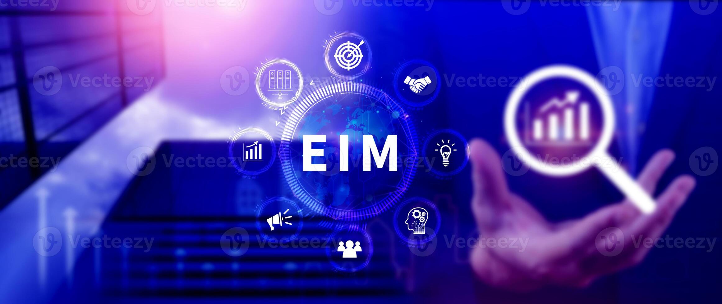 EIM Enterprise information management system, EIM Global Network with Analyzing Technological Data, Efficient Information Management, Network Connection. photo