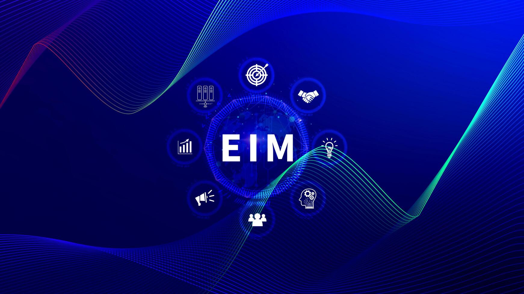 EIM Enterprise information management system, EIM Global Network with Analyzing Technological Data, Efficient Information Management, Network Connection. photo