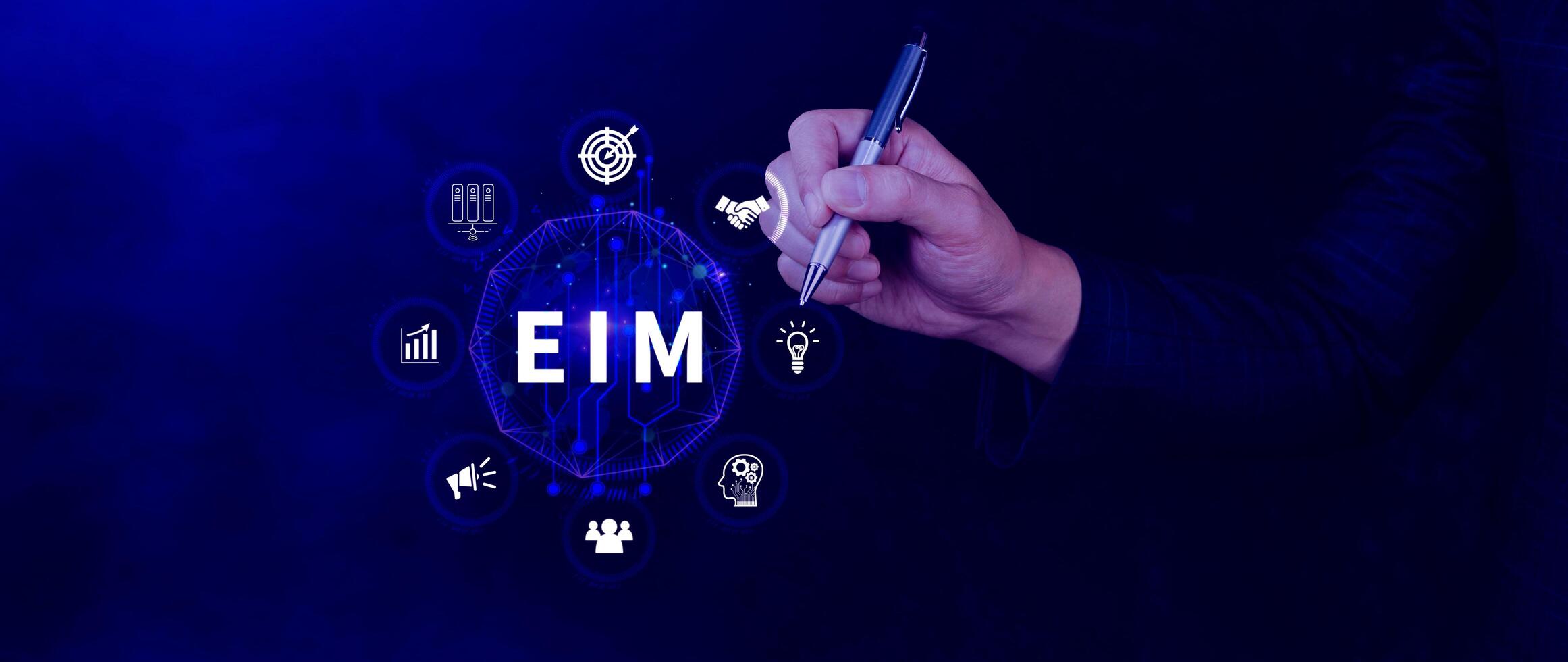 EIM Enterprise information management system, EIM Global Network with Analyzing Technological Data, Efficient Information Management, Network Connection. photo