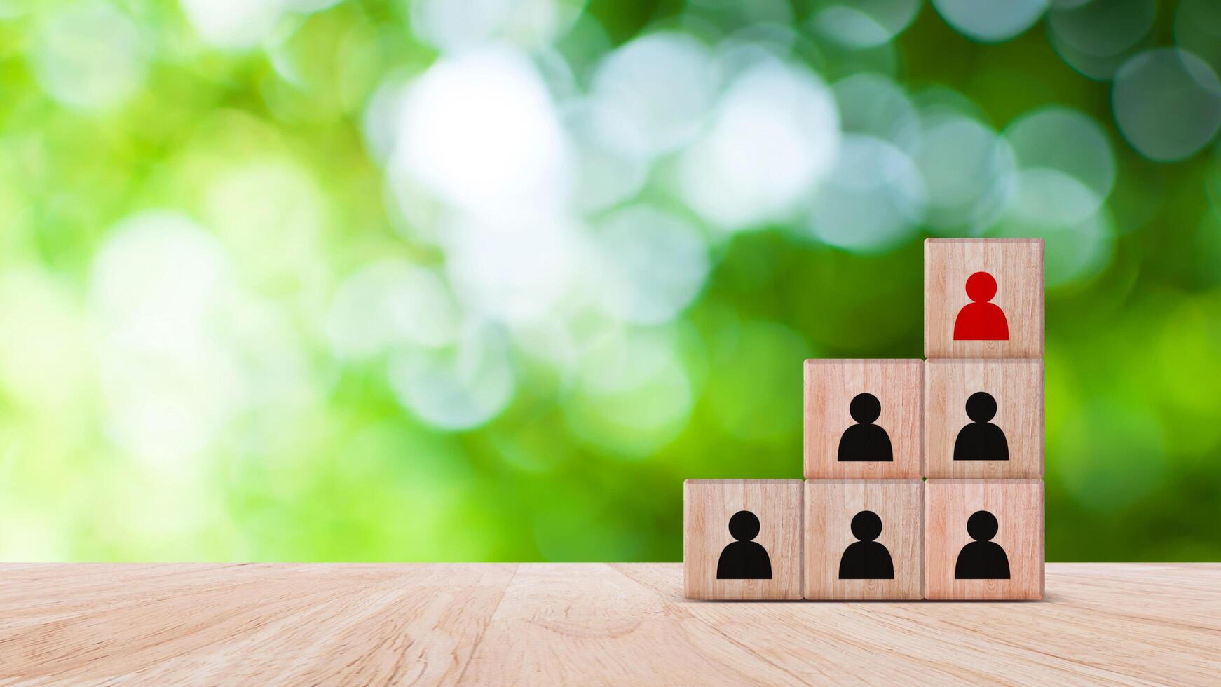 Human resources management and business hire recruitment concept, Corporate hierarchy, recruiter to complete team by leader person, professional staff search, icon on wooden cube. photo