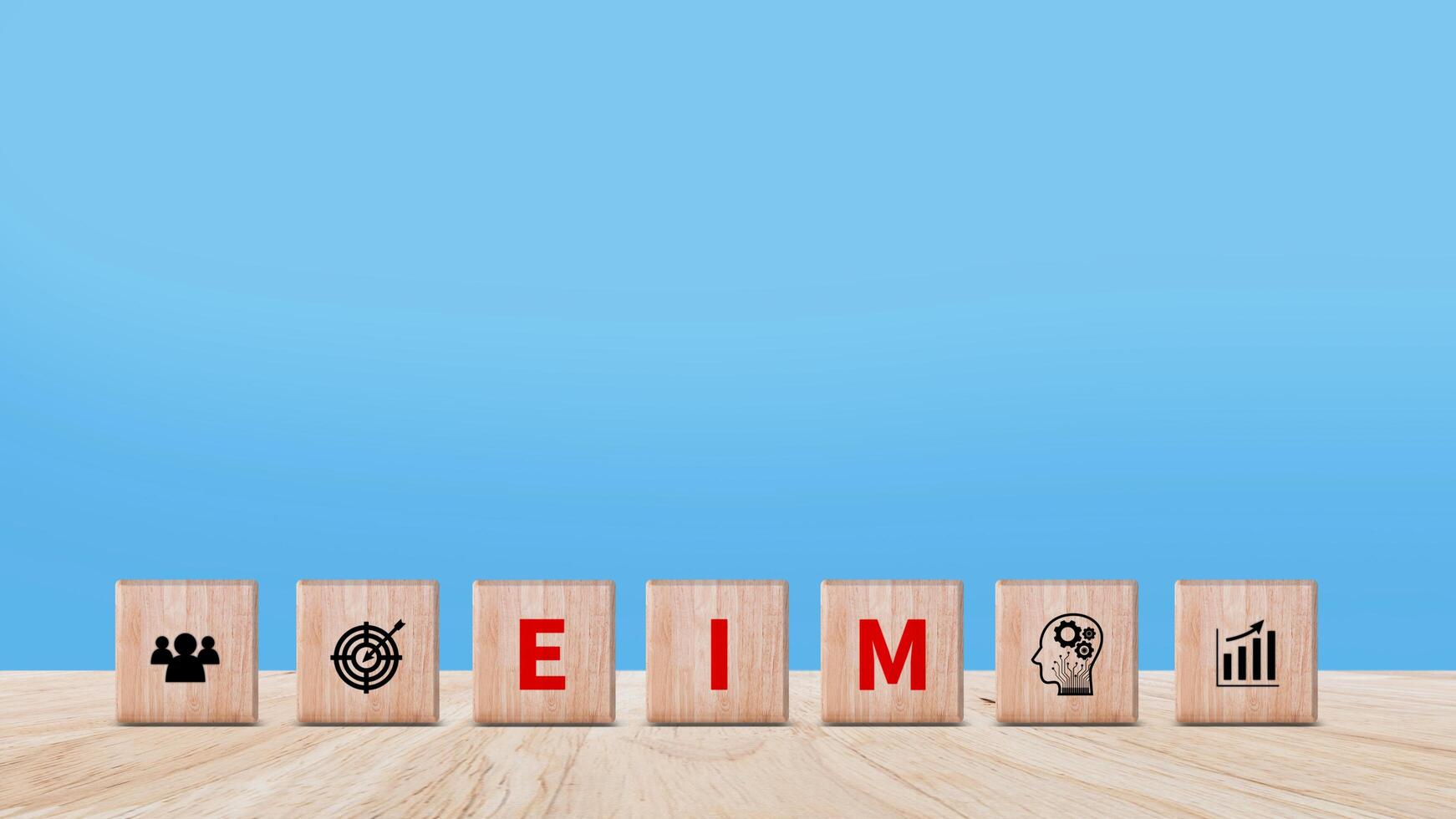 EIM Enterprise information management system on wooden cubes, EIM Global Network with Analyzing Technological Data, Efficient Information Management. photo