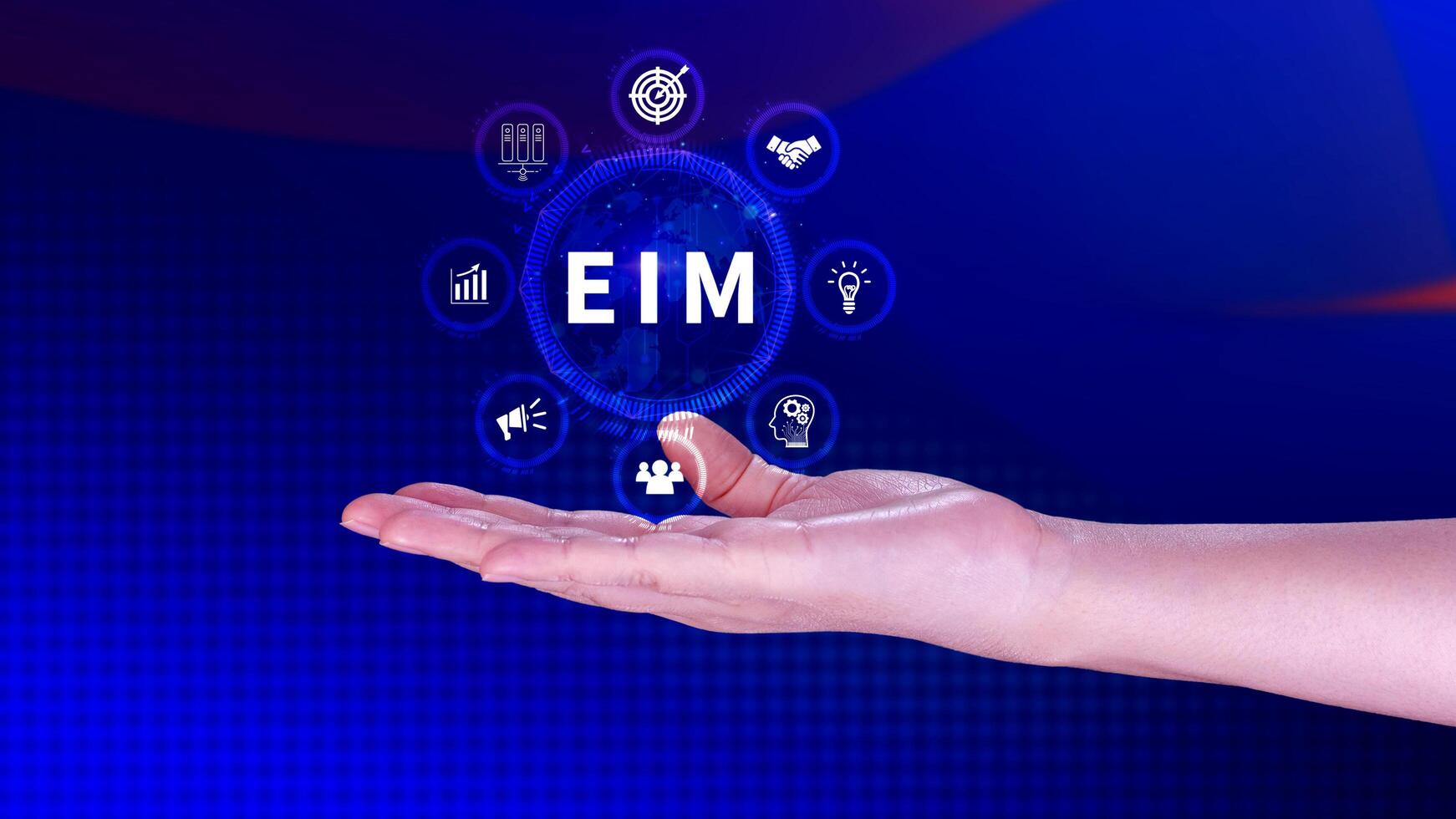 EIM Enterprise information management system, EIM Global Network with Analyzing Technological Data, Efficient Information Management, Network Connection. photo