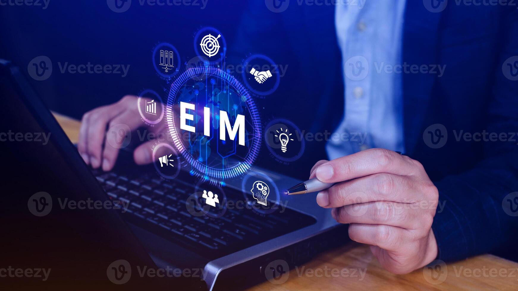 EIM Enterprise information management system, EIM Global Network with Analyzing Technological Data, Efficient Information Management, Network Connection. photo