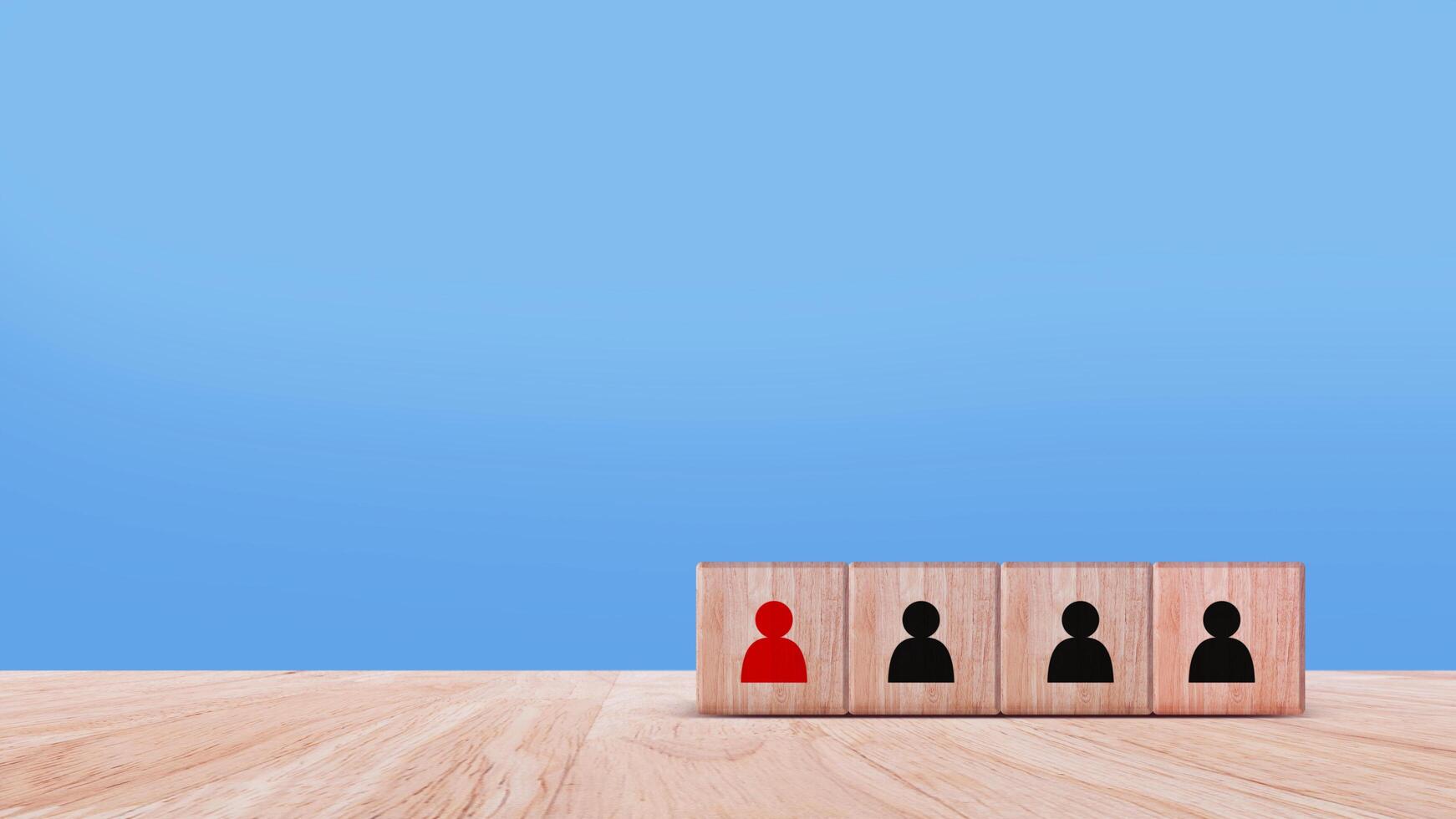 Human resources management and business hire recruitment concept, Corporate hierarchy, recruiter to complete team by leader person, professional staff search, icon on wooden cube. photo