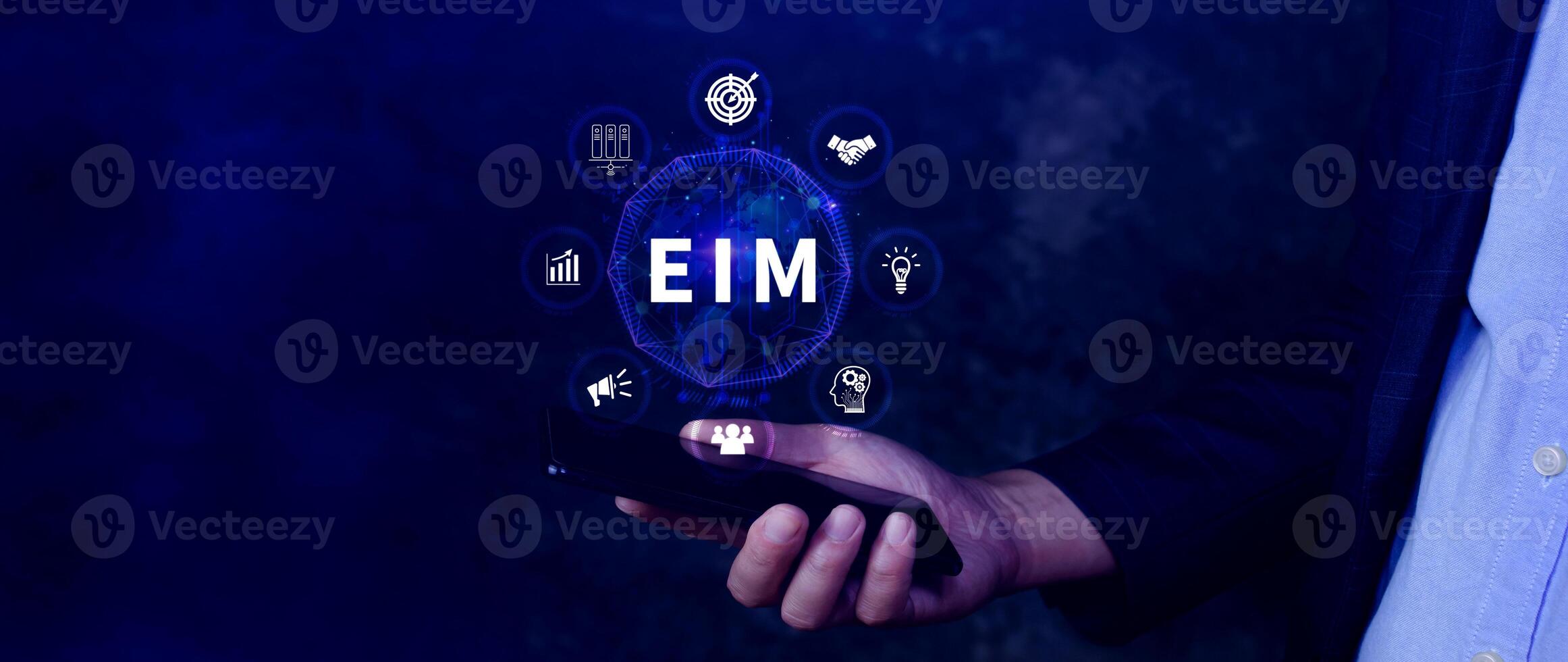 EIM Enterprise information management system, EIM Global Network with Analyzing Technological Data, Efficient Information Management, Network Connection. photo
