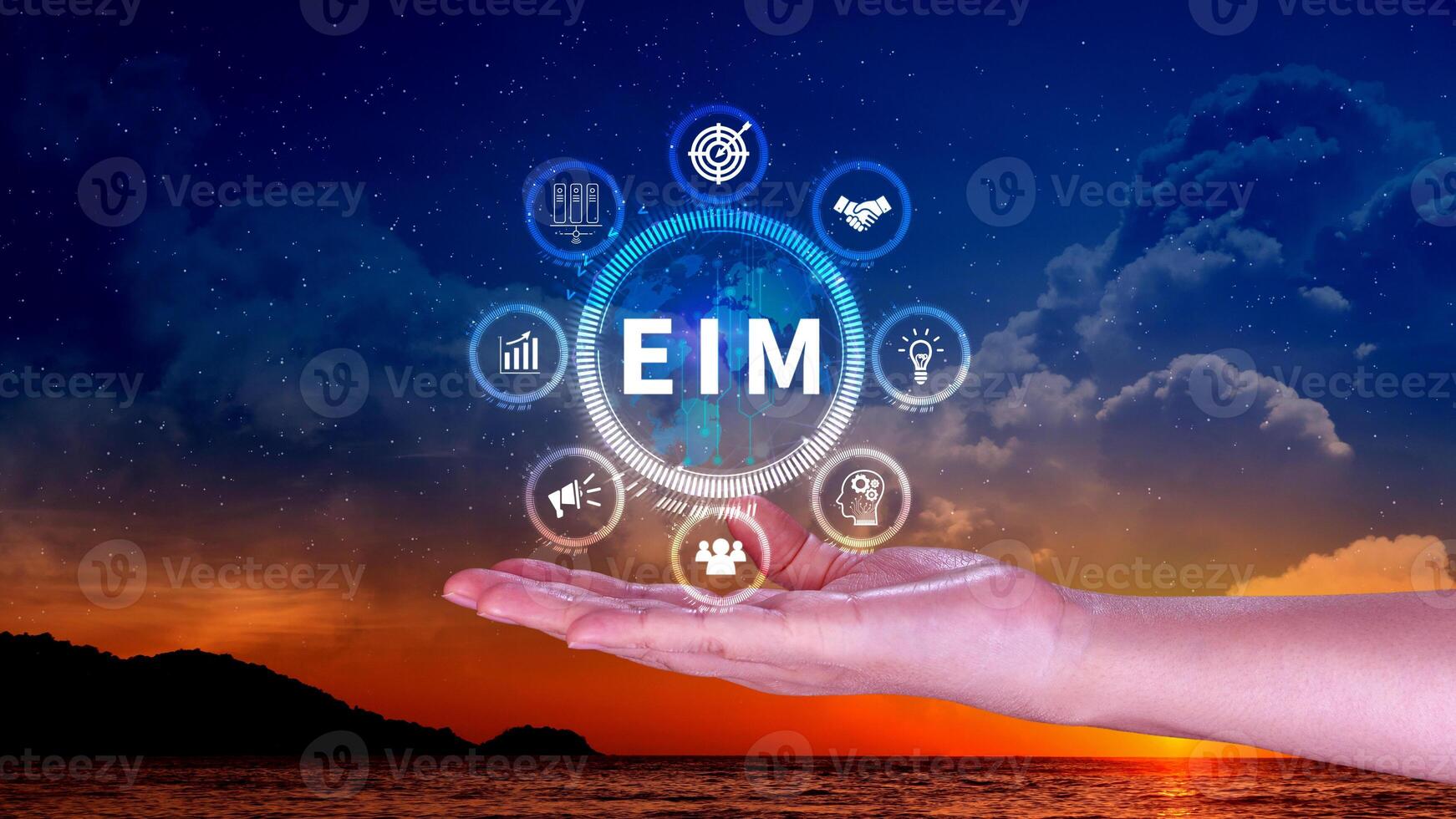 EIM Enterprise information management system, EIM Global Network with Analyzing Technological Data, Efficient Information Management, Network Connection. photo