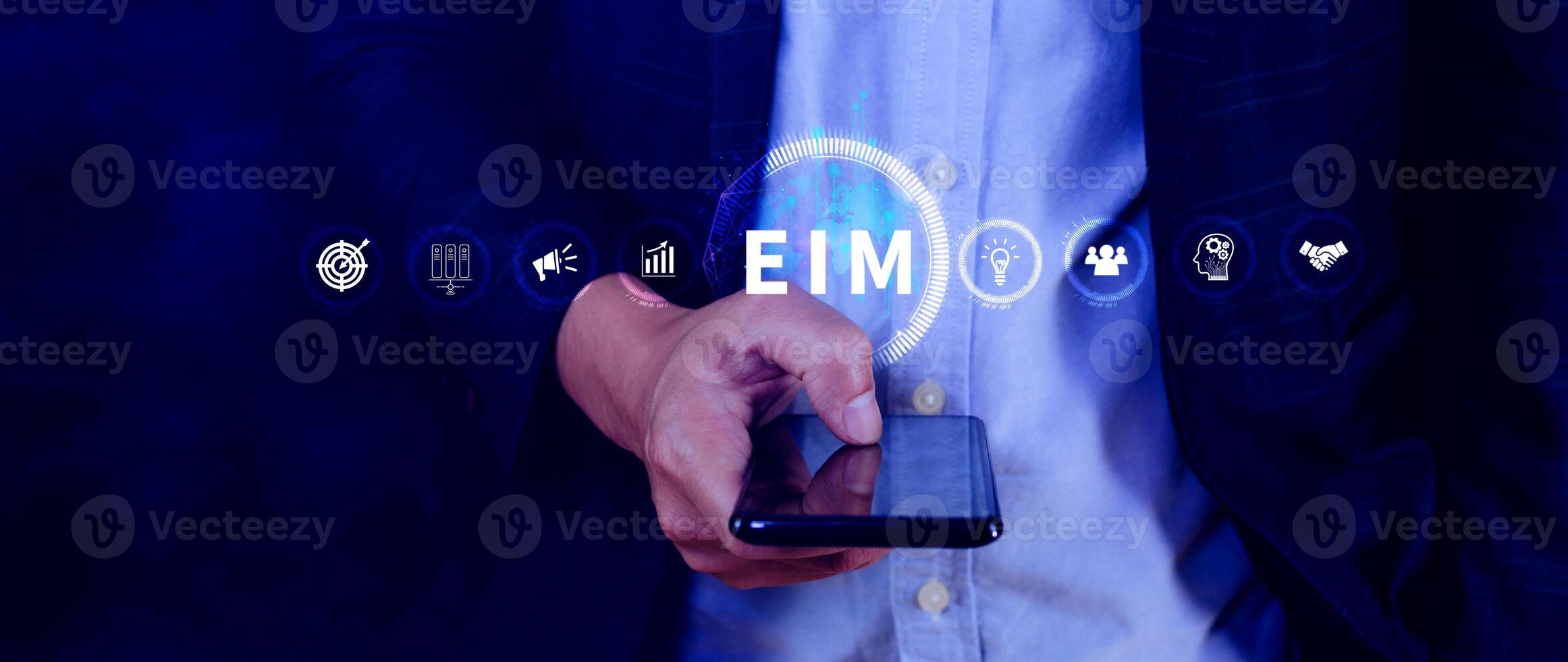 EIM Enterprise information management system, EIM Global Network with Analyzing Technological Data, Efficient Information Management, Network Connection. photo