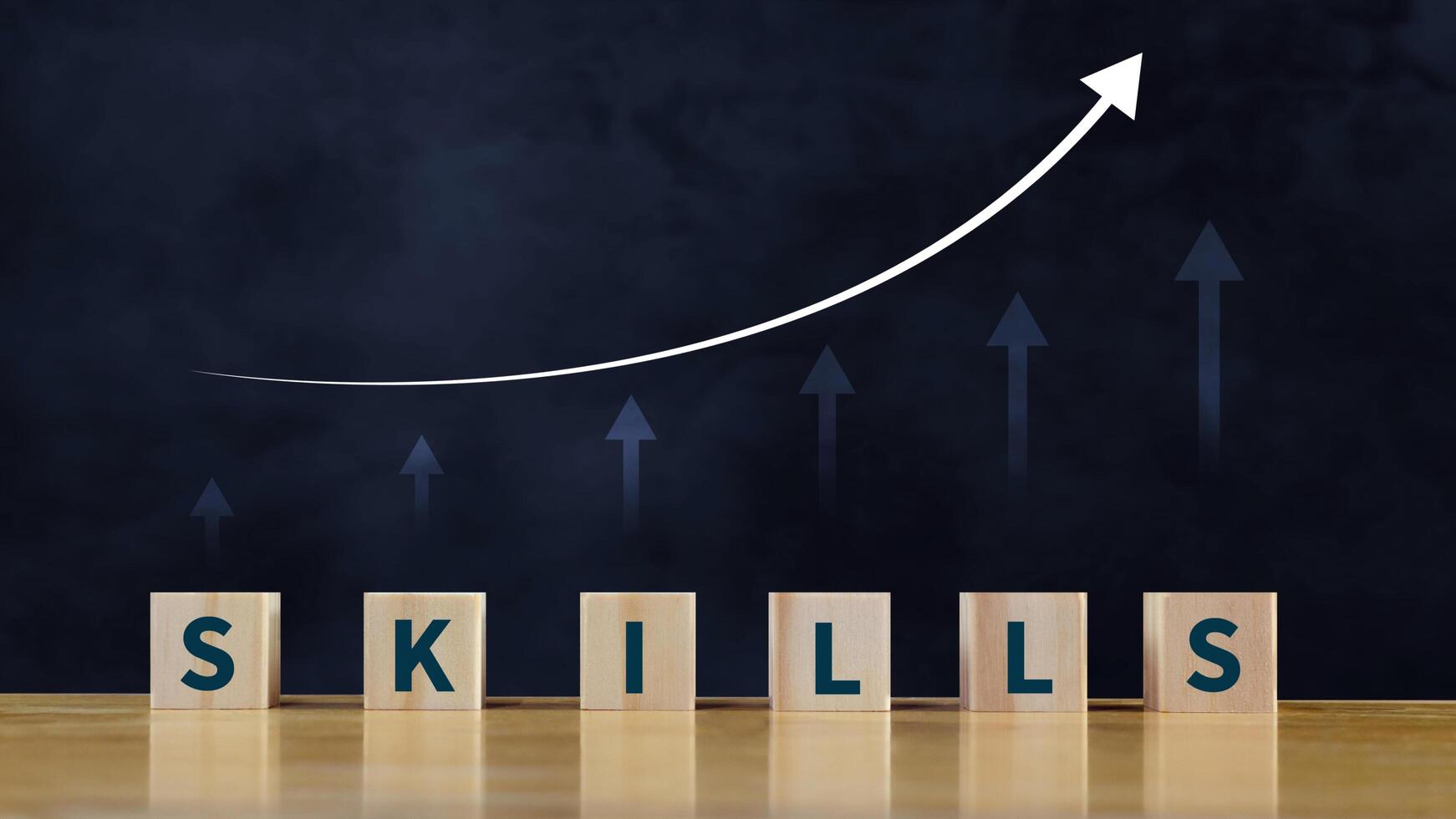 Skill training, Personal development and promoted employee, education, learning, ability, Upskilling and personal development concept, Upskilling, reskilling, new skills on wooden cube. photo