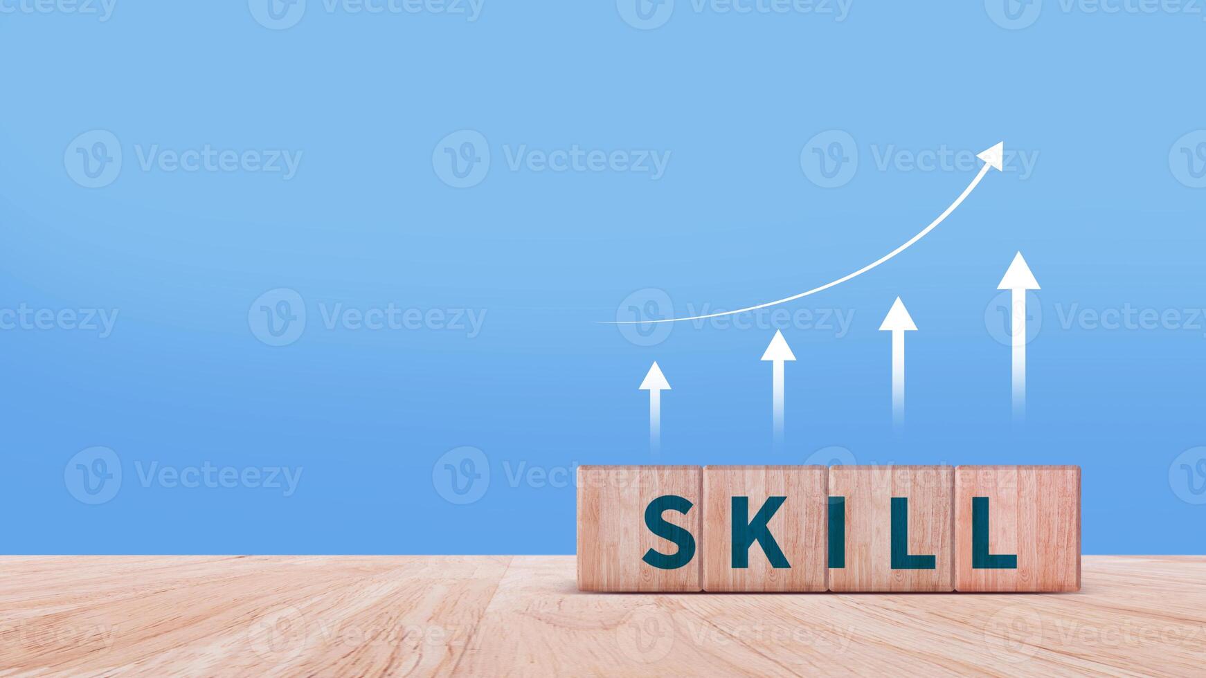 Skill training, Personal development and promoted employee, education, learning, ability, Upskilling and personal development concept, Upskilling, reskilling, new skills on wooden cube. photo