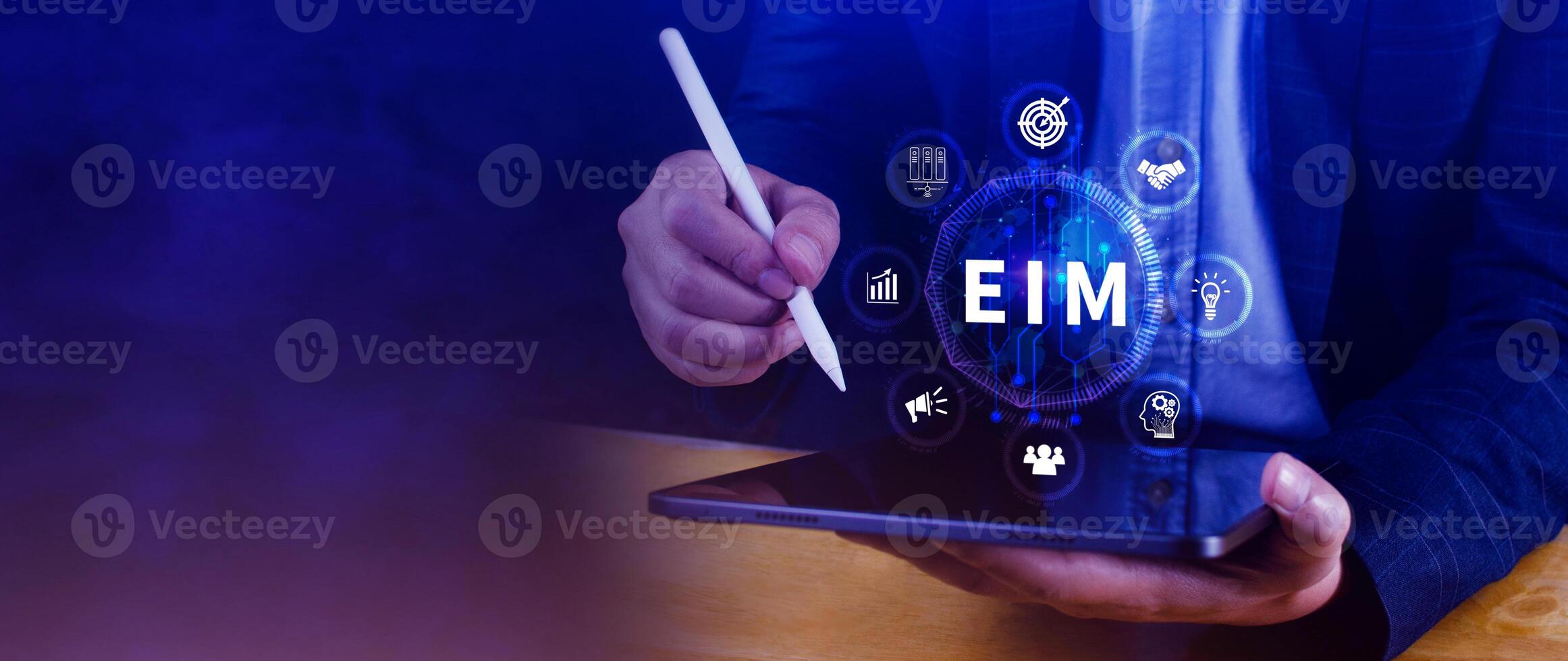 EIM Enterprise information management system, EIM Global Network with Analyzing Technological Data, Efficient Information Management, Network Connection. photo