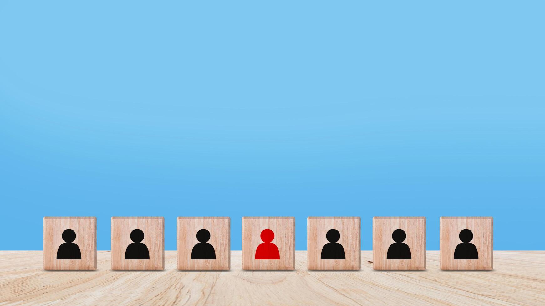 Human resources management and business hire recruitment concept, Corporate hierarchy, recruiter to complete team by leader person, professional staff search, icon on wooden cube. photo
