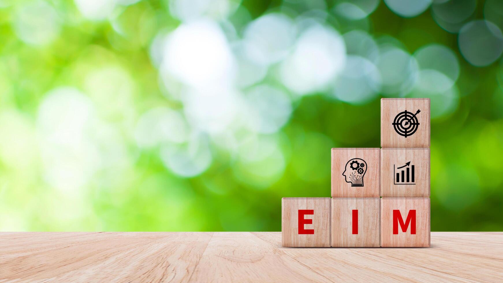 EIM Enterprise information management system on wooden cubes, EIM Global Network with Analyzing Technological Data, Efficient Information Management. photo
