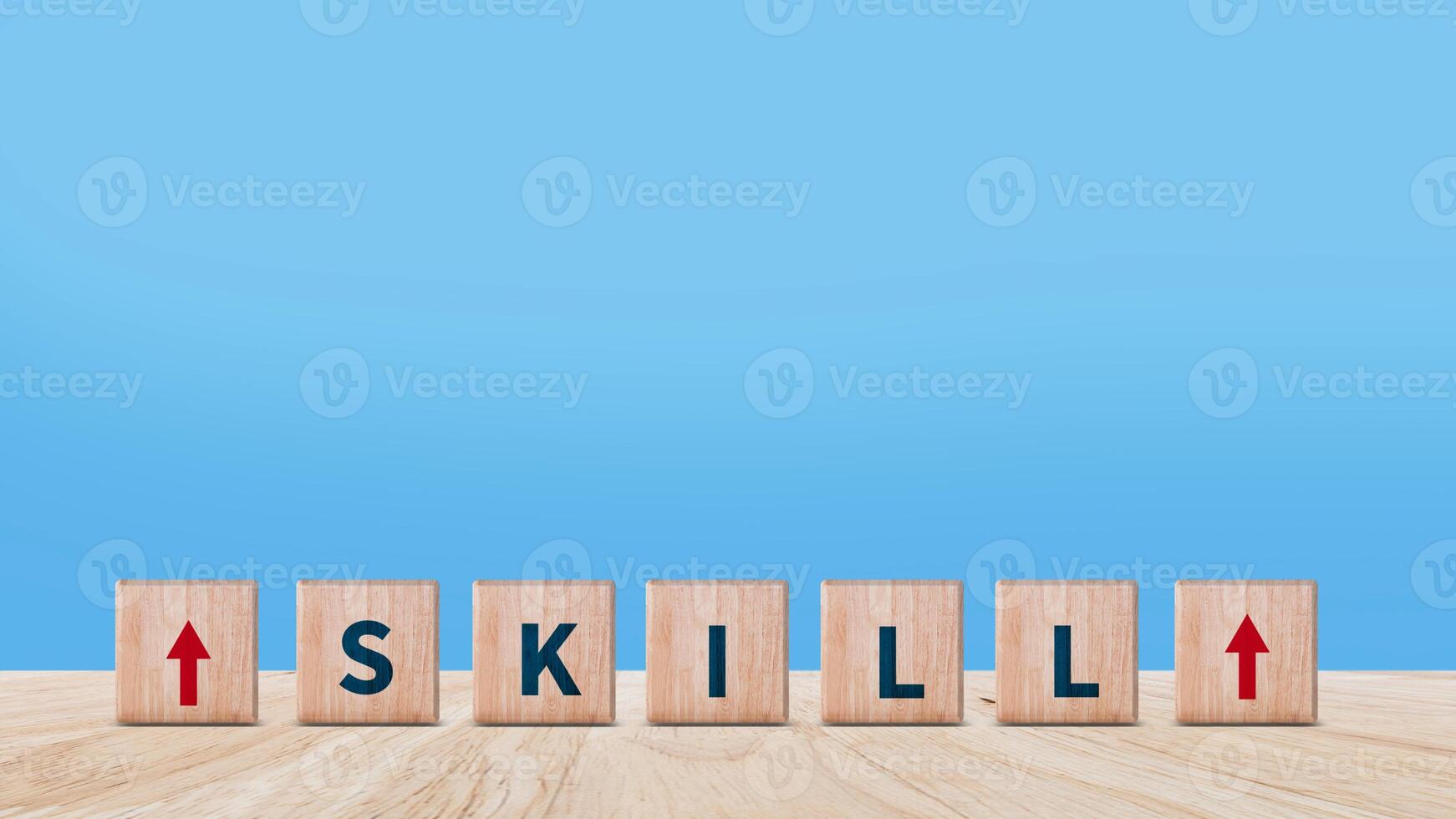 Skill training, Personal development and promoted employee, education, learning, ability, Upskilling and personal development concept, Upskilling, reskilling, new skills on wooden cube. photo