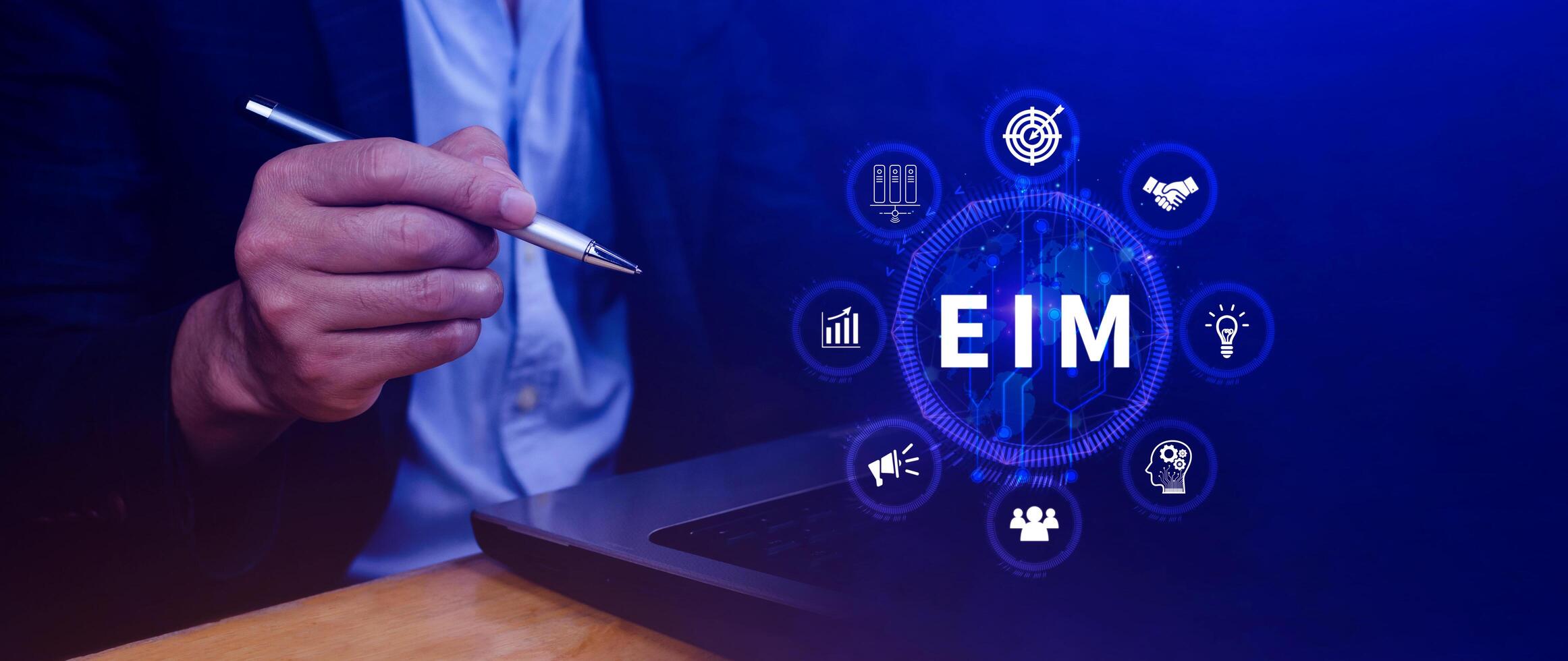 EIM Enterprise information management system, EIM Global Network with Analyzing Technological Data, Efficient Information Management, Network Connection. photo