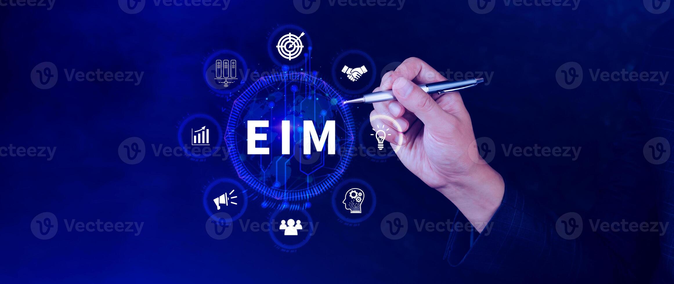 EIM Enterprise information management system, EIM Global Network with Analyzing Technological Data, Efficient Information Management, Network Connection. photo