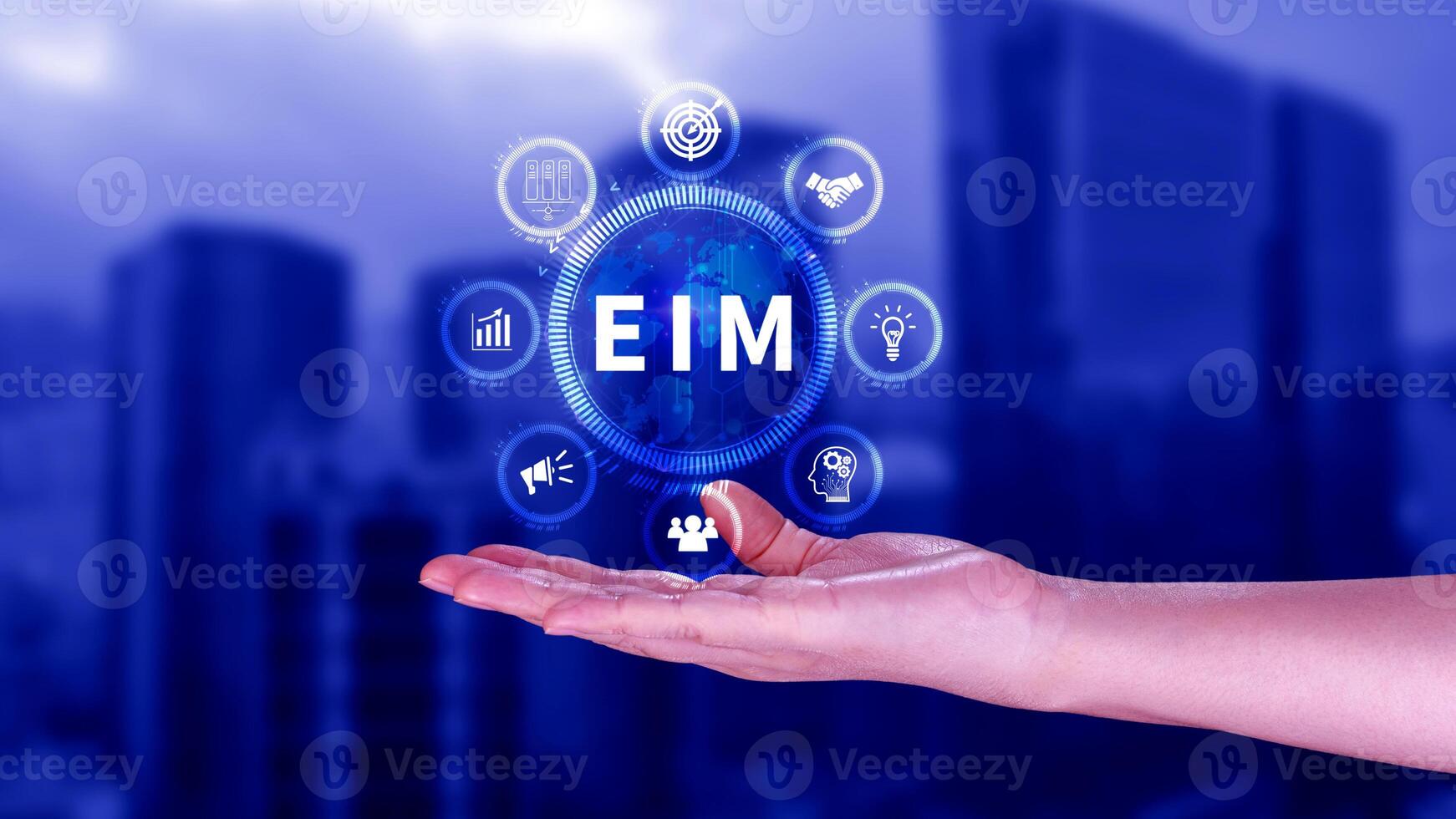 EIM Enterprise information management system, EIM Global Network with Analyzing Technological Data, Efficient Information Management, Network Connection. photo