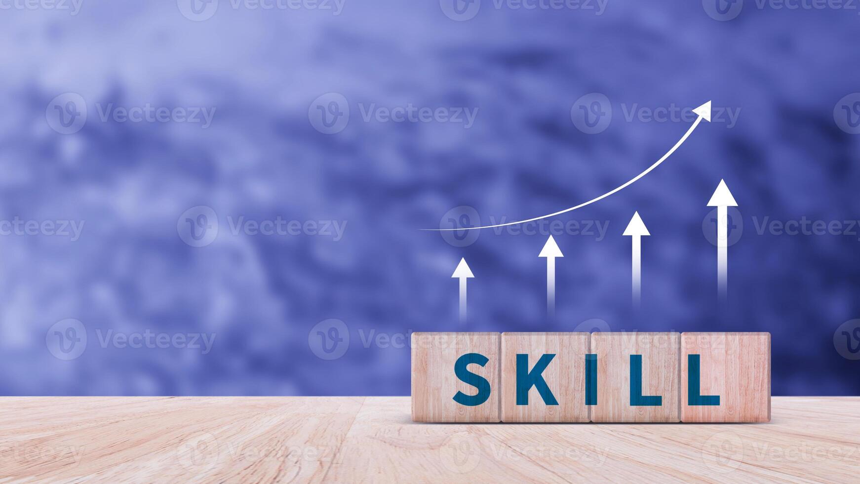Skill training, Personal development and promoted employee, education, learning, ability, Upskilling and personal development concept, Upskilling, reskilling, new skills on wooden cube. photo