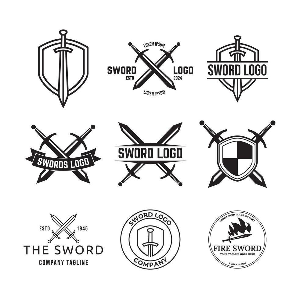 Set of sword logo and emblem design elements vector