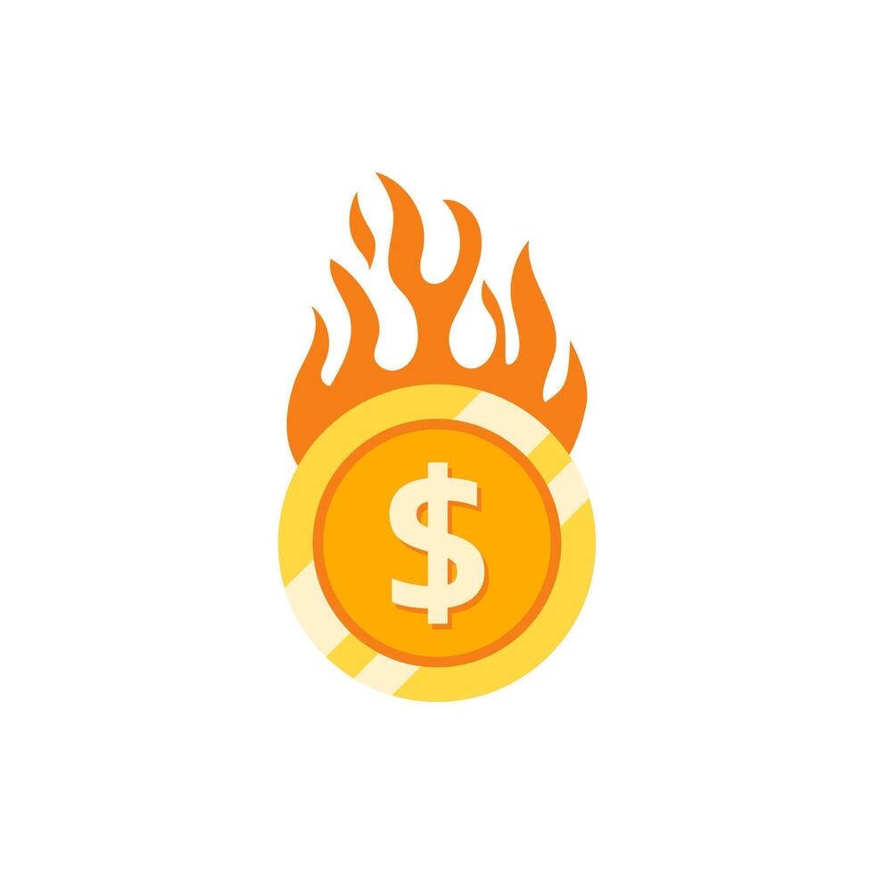 A dollar sign on fire in a casino chip vector