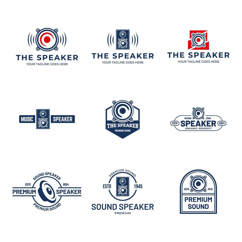 The speaker logo set, including a microphone, speaker, microphone, and microphone vector
