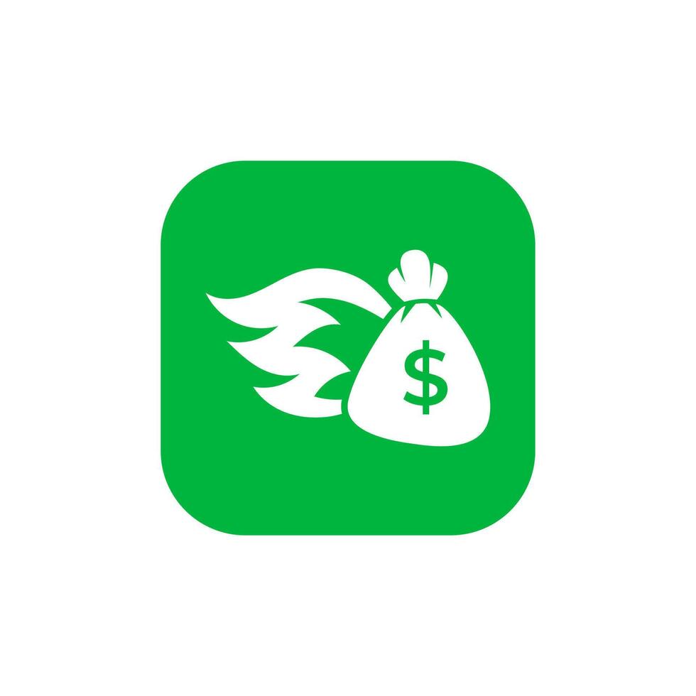 A green icon with a bag of money and a dollar sign vector