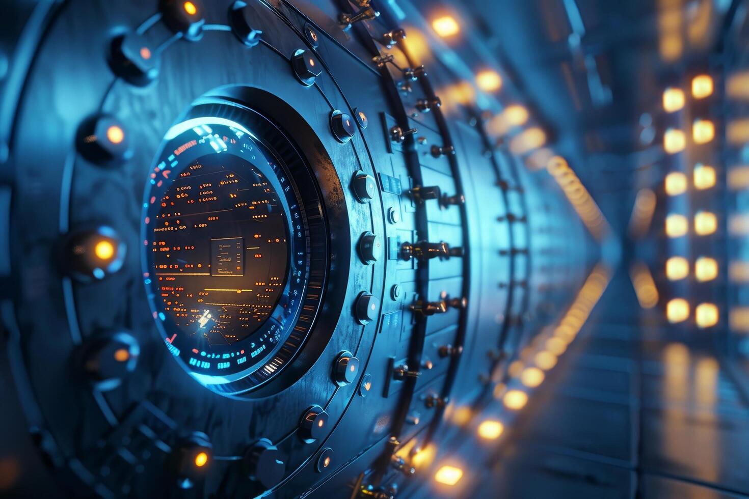 A close up of a computer screen in a bank vault photo