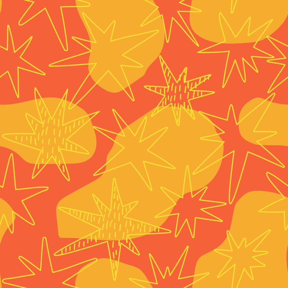 Seamless pattern with bright stars in flat style. Hand drawn illustration. vector