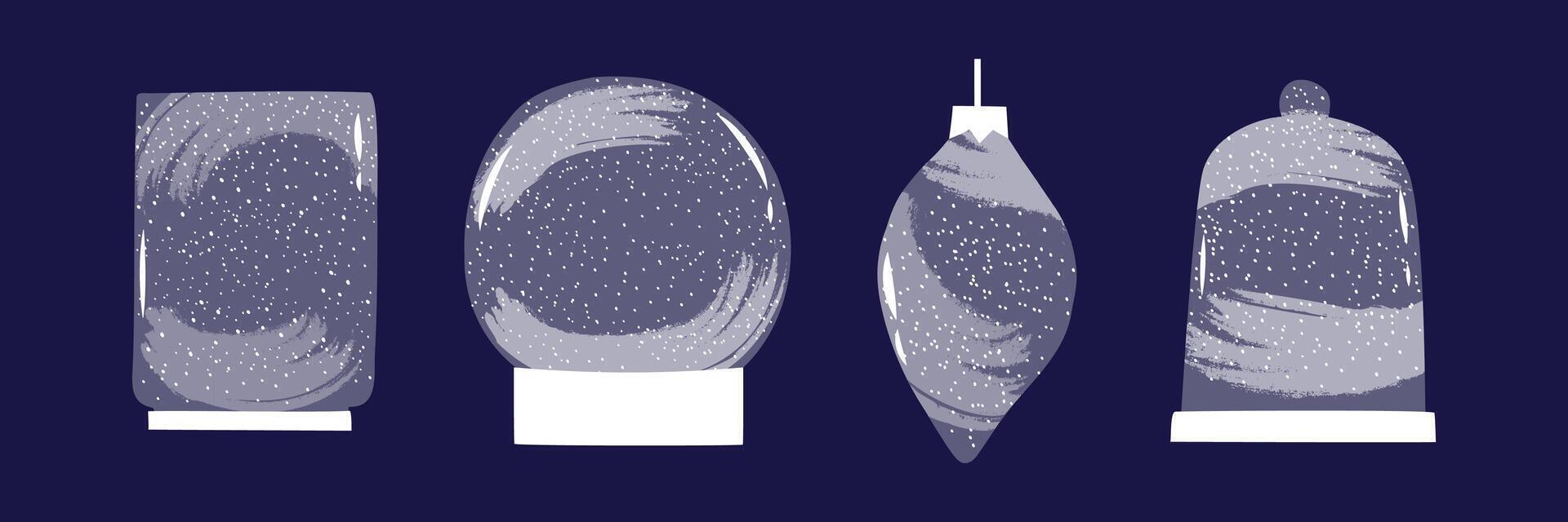 Set with snow globes in flat style. Winter, holidays, Christmas. Hand drawn illustration. vector