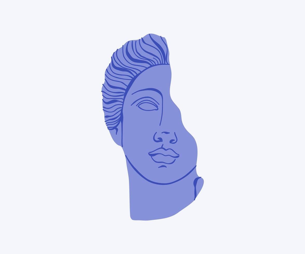 Marble Greek head figure in flat style. Greece, statue, design for print. Hand drawn illustration. vector