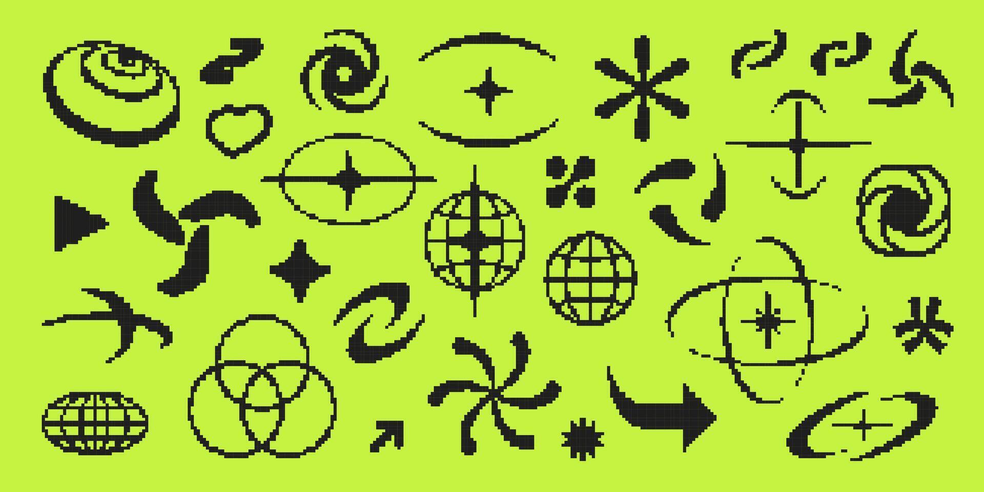 Y2K pixel style asset. 8 bit abstract shapes vector