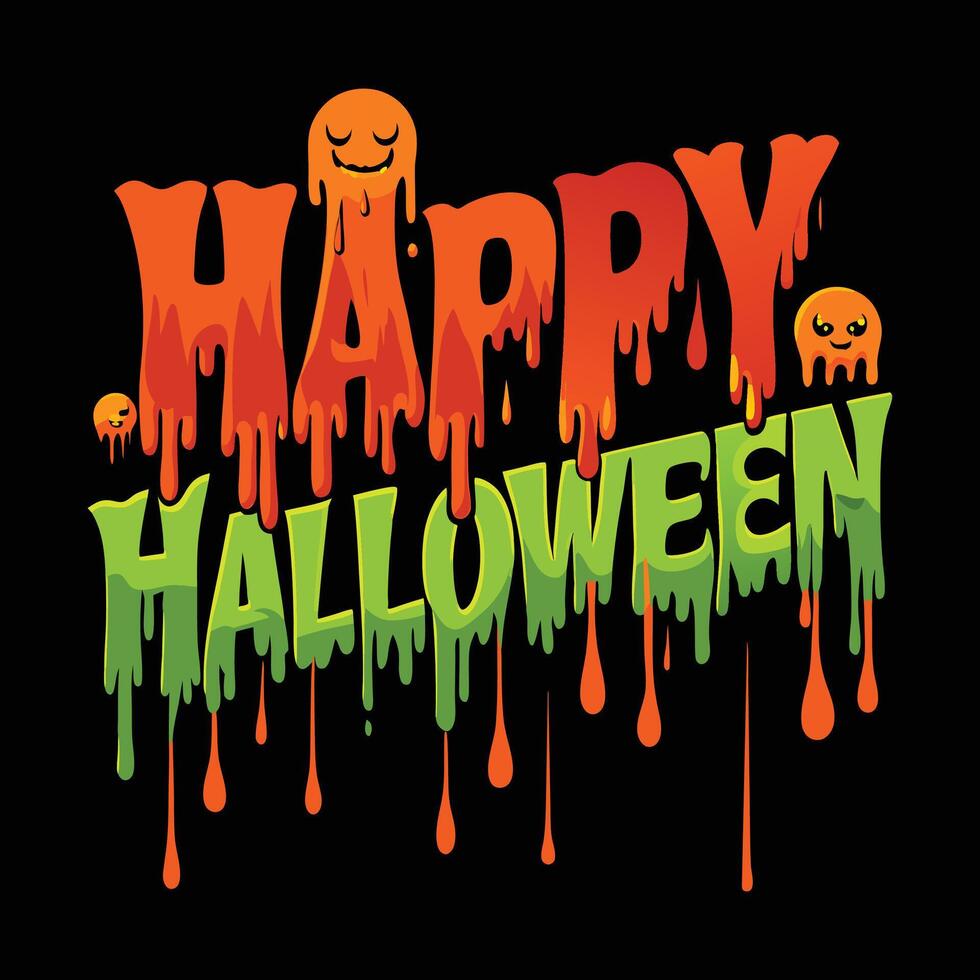 Dripping Happy Halloween Text color red and green on a black Background vector