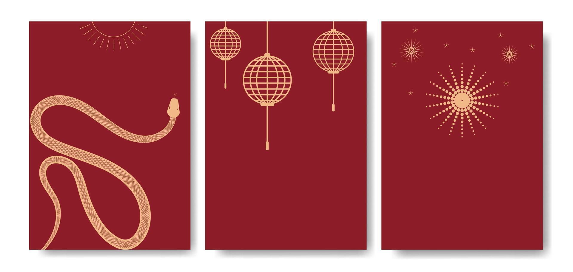 Red Chinese New Year Golden Elements Poster Background. Lunar Greeting Card. vector