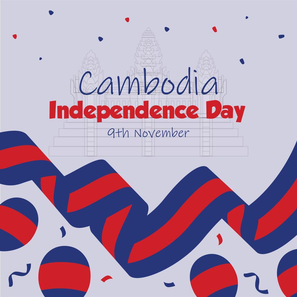 Cambodia independence day background with red, white and blue balloons vector