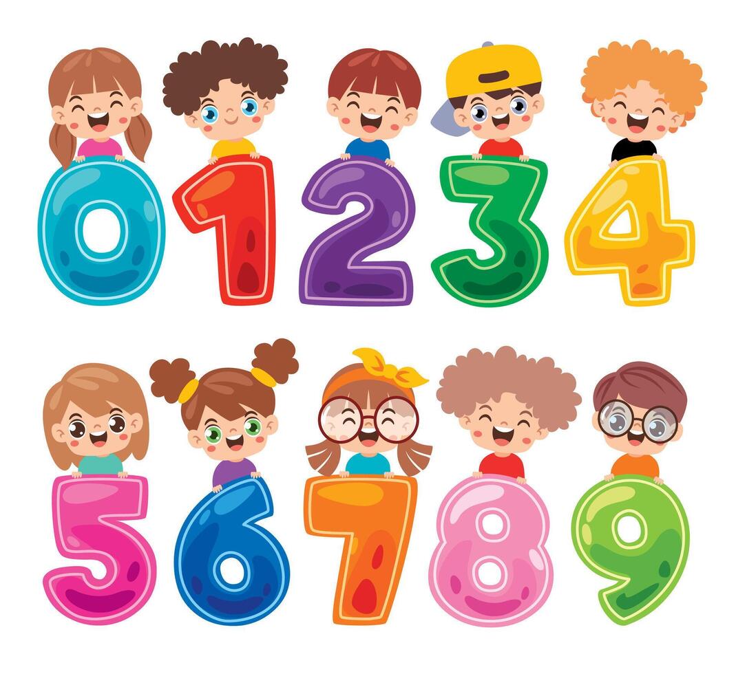 Cartoon Kids And Colorful Numbers vector