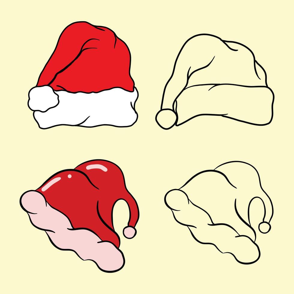 Collection of flat Santa Hats. vector
