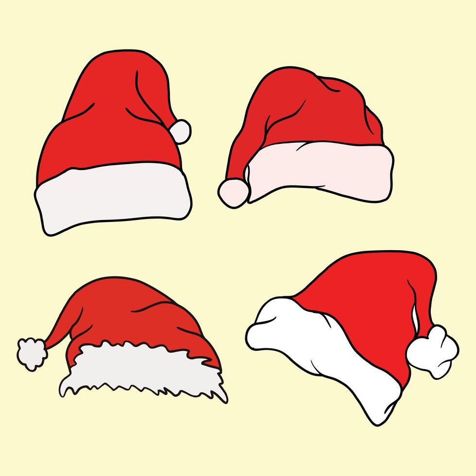 Collection of flat Santa Hats. vector