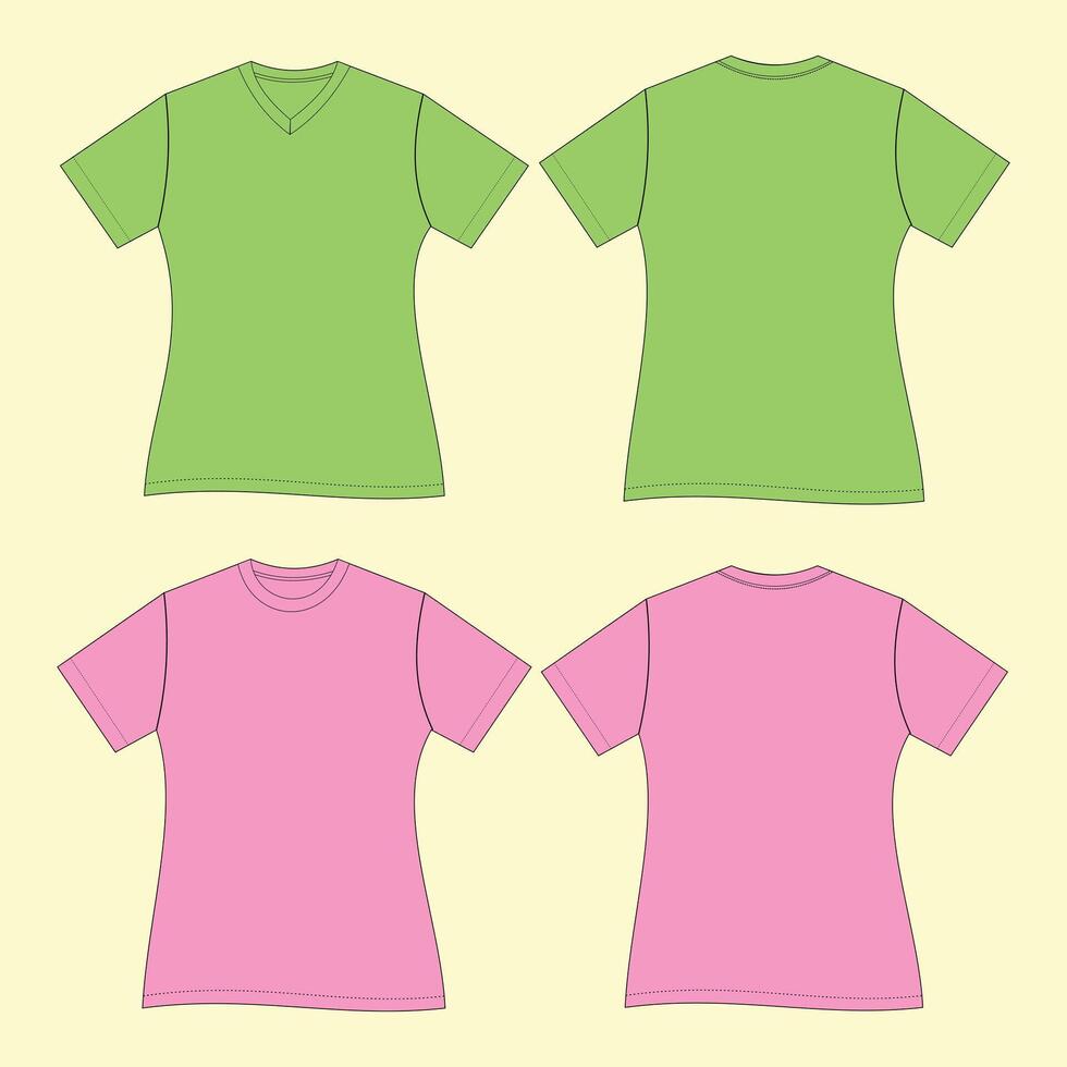 Set of mockup female tshirt front and back vector