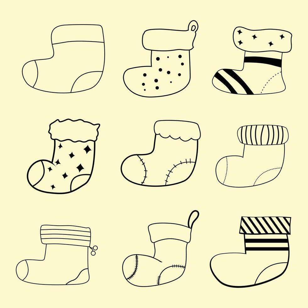 Set of colorful Christmas socks in doodle style vector