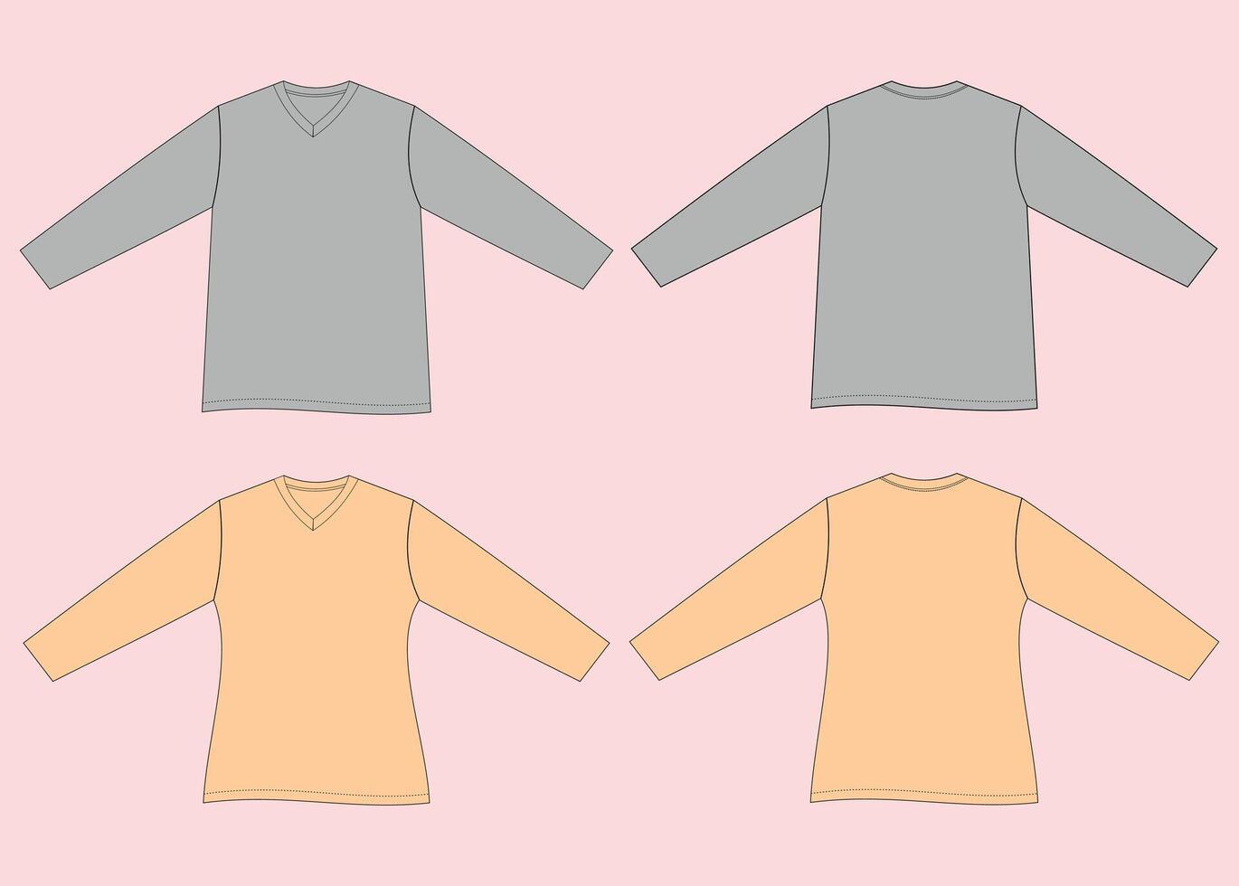 front back long sleeve mockup illustration vector