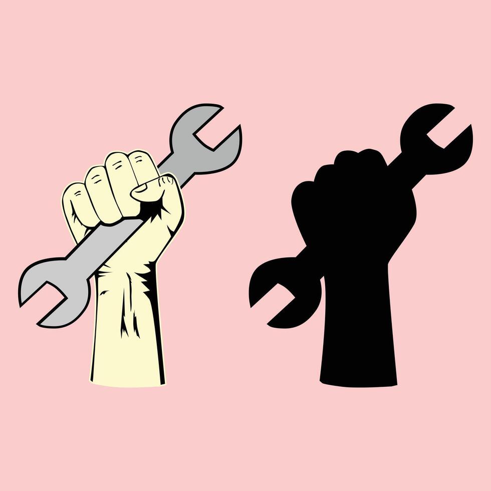 Hand holding a wrench or labor day symbol vector