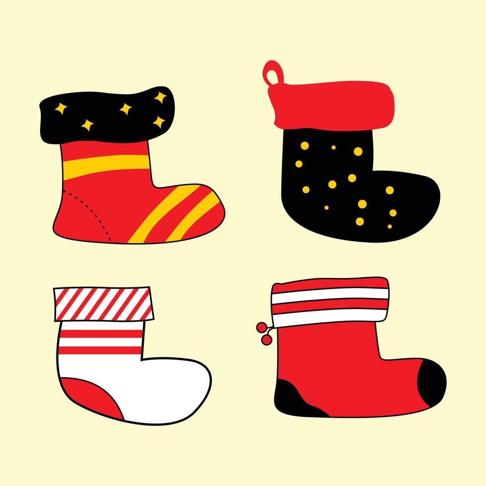 Christmas Stocking icon in flat style set, vector