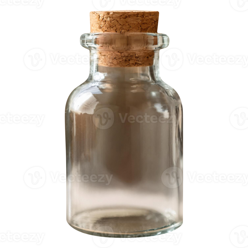 Close-Up of a Glass Bottle with a Cork Stopper and Minimalistic Design png
