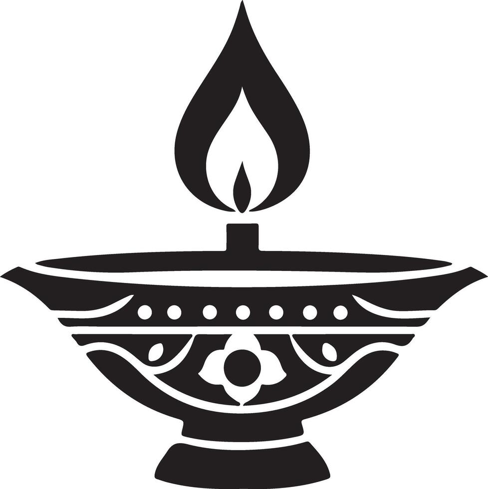 Traditional Deepa Lamp Silhouette Illustration for Wall Art vector