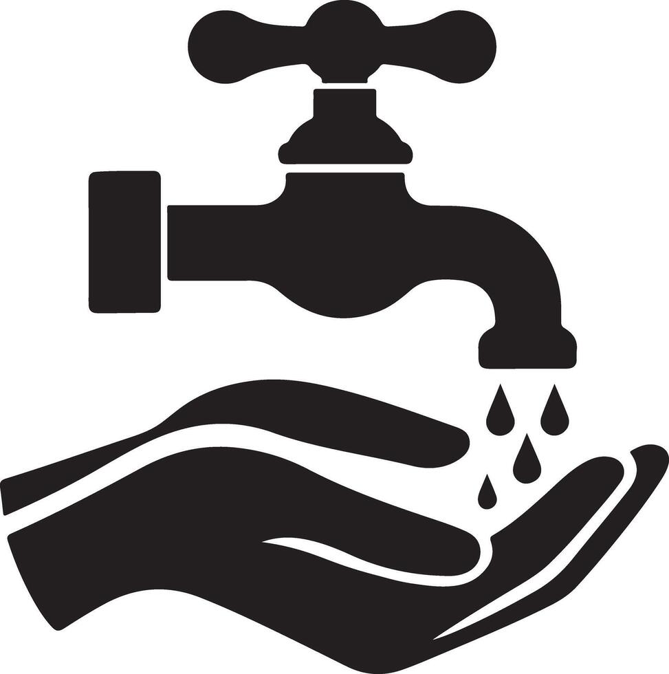 Water faucet and hands washing icon silhouette Image vector