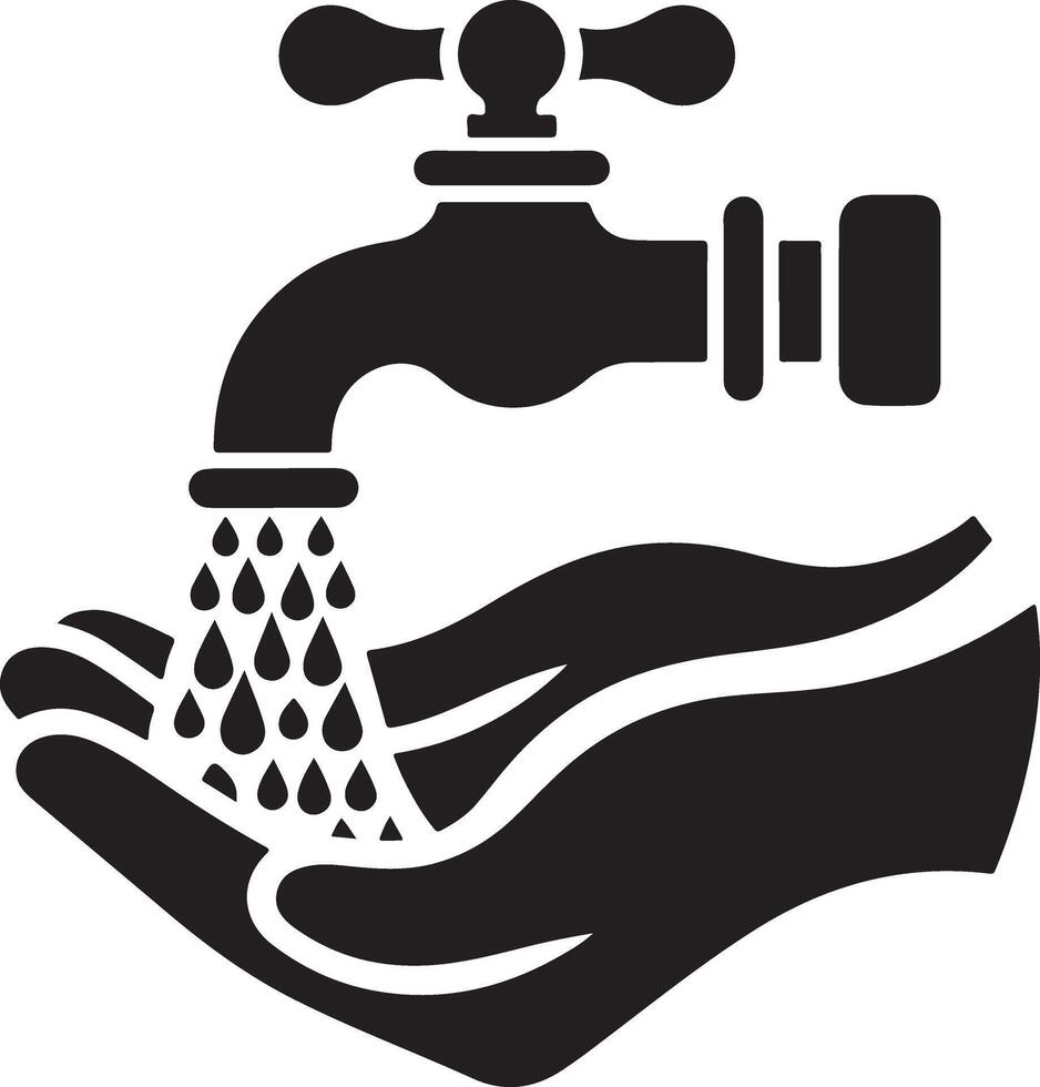 Water Tap With Classic Valve Silhouette Icon. Faucet And Drop vector